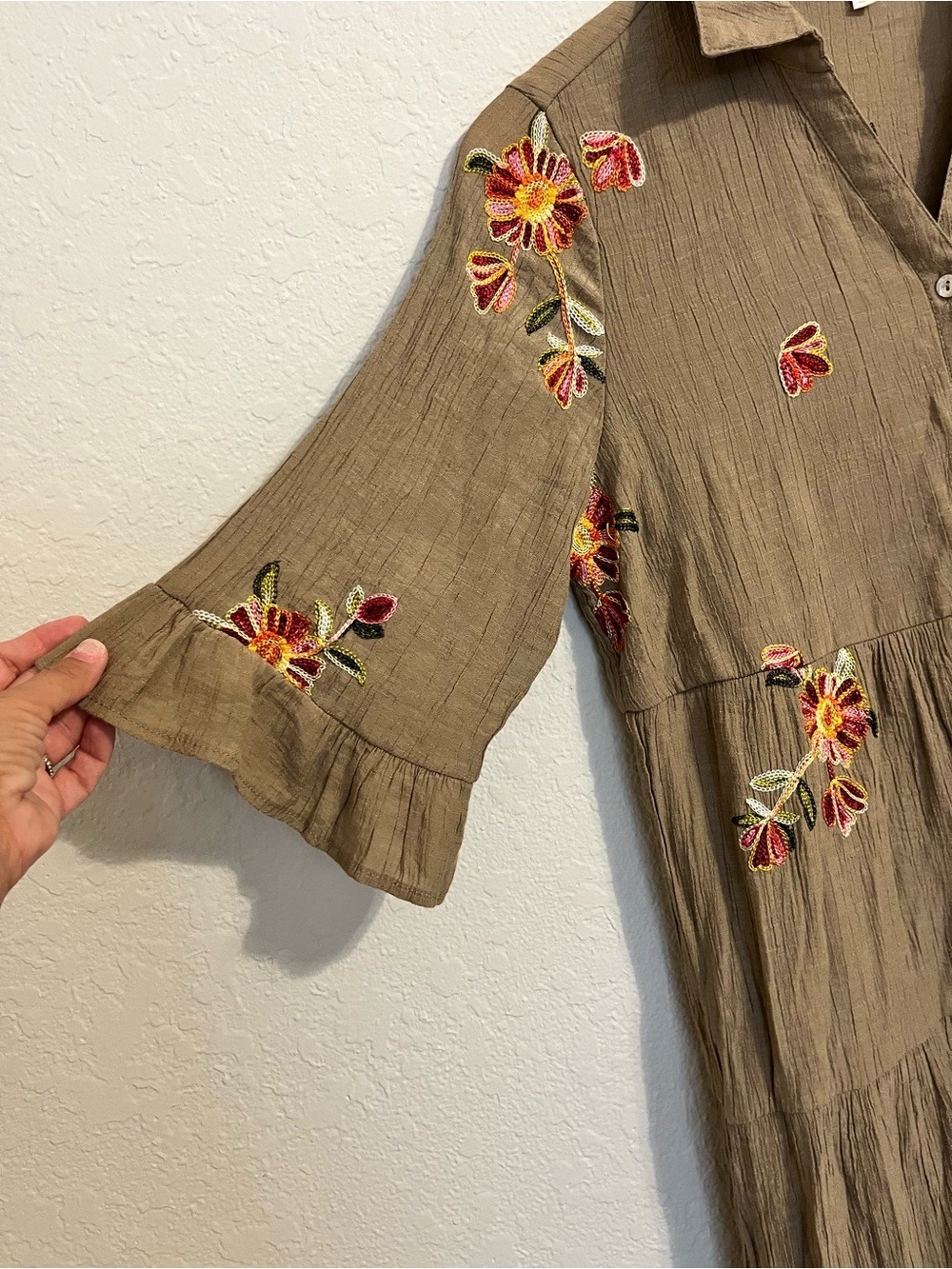 Fig + Flower Anthropologie Embroidered Floral Tiered Midi Dress Large Boho - Picture 3 of 11